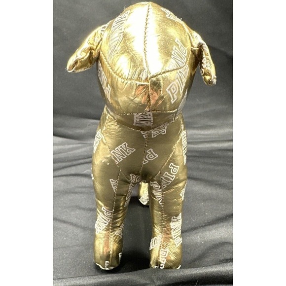 Victoria's Secret PINK Dog Plush Stuffed Animal Metallic Gold White Text 7” - Picture 2 of 6